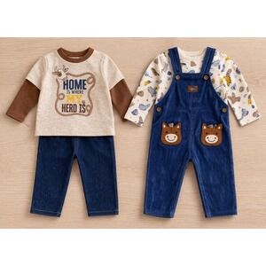 Baby Starters 12M Western Outfit Set Bundle Horse Overalls & Cow Graphic Tee NEW